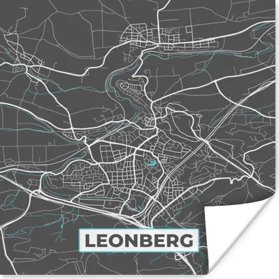 Produktbild von MuchoWow® Poster Leonberg - Stadtplan - Blau - Karte - Deutschland 50x50 cm - Wohnzimmerdekoration