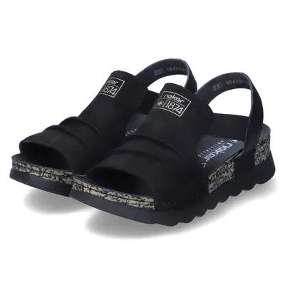 Produktbild von Rieker Damen Sandalen/ Sandaletten Schwarz Leder-Synthetik-Mix Größe: 38