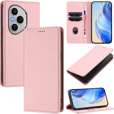 Produktbild von Litchi Leder Handyhülle für Honor 400 Pro Wallet Kartenfächer Standfunktion Hülle Pink
