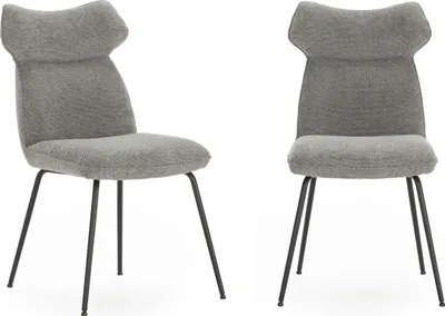 Zdjęcie produktu dla Zestaw 2 krzeseł materiałowych z czarnymi metalowymi nogami, szerokość 47 cm - DARA
