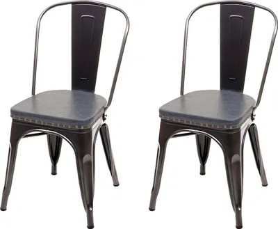 Image de lot de 2 chaises de salle à manger HWC-H10e, chaise de cuisine Chesterfield métal simili-cuir industriel gastronomie ~ noir-gris