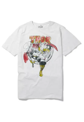 Produktbild von Recovered T-Shirt Marvel The Mighty Thor Retro Hammer Ecru Slub im zeitlosen Design Ecru M