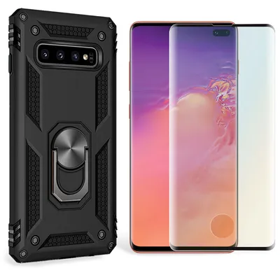 Obrázok produktu pre NALIA Ring puzdro na mobilný telefón pre Samsung Galaxy S10 Plus, ochranné sklo na displej, čierne