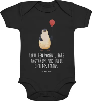 Produktbild von Mr. & Mrs. Panda Strampler Baby Pinguin Luftballon 1. - 3. Monat - Schwarz - Geschenk, overall, Babybody, Geschenkidee, Liebe, babykleidung body, Kurzarmbody, Glück