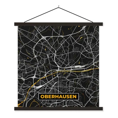 Produktbild von MuchoWow® Textilposter Oberhausen - Stadtplan - Karte - Gold - Deutschland 120x120 cm mit schwarzem Rahmen - Aufhängungsset