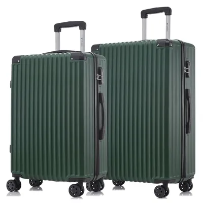 Produktbild von Suitcase Set, Rollkoffer Handgepäck, Kofferset, mit 4 Rollen 360°, Hartschalenreise Zahlenschloss, Weicher Gummigriff (2er Set, L&XL, Dunkelgrün)