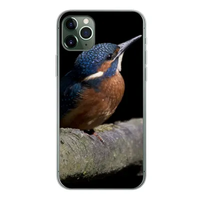 Produktbild von MuchoWow® Handyhülle Schutzhülle Hülle für iPhone 11 Pro Max Eisvogel - Zweig - Federn - Schwarz Silikon Softcase Handy Hülle - Schutz