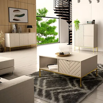 Produktbild von Wohnzimmer Set 3-teilig modern in kaschmir mit gefrästen Fronten ANGERA-140