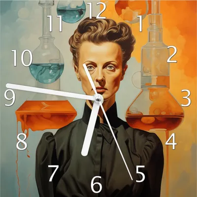 Produktbild von Wallario Design Wanduhr Visionäre Chemikerin aus Echtglas, Größe 20 x 20 cm