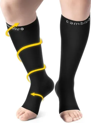 Immagine prodotto di CAMBIVO Calze Compressione Graduata Punta Aperta, Calze a Compressione Donna Uomo, Gambaletti Calze Elastiche 20-30 mmHg per Vene Varicose, Circolazione Gambe, Running, Sport, Viaggio Aereo