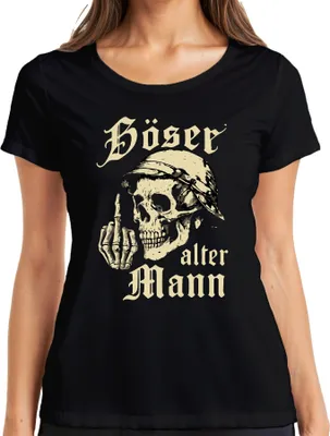 Produktbild von Totenkopf Skeletthand Mittelfinger Biker Rocker Böser alter Mann Damen T-Shirt, Schwarz, 3XL