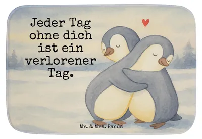 Produktbild von Mr. & Mrs. Panda Badezimmerteppich Pinguine Kuscheln Design - Weiß - Geschenk, Liebesbeweis, Duschvorleger, Valentinstag, Badteppich, Badematte, Freund, für Frauen