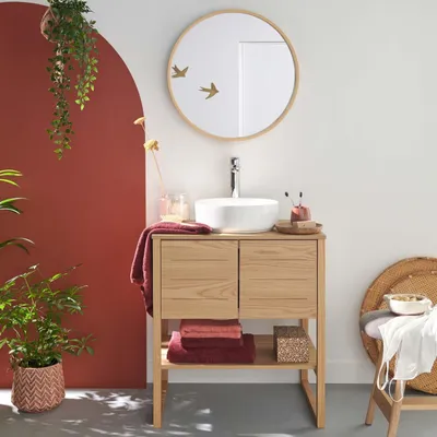Image de Meuble ATOLL 70cm chêne vasque ronde robinet et miroir