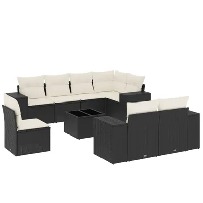 Produktbild von vidaXL 9-tlg. Garten-Sofagarnitur mit Kissen Schwarz Poly Rattan