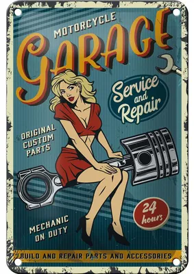 Produktbild von Blechschild Retro 12x18cm Pinup motorcycle Garage 24 service