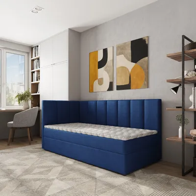 Produktbild von Masseno Boxspringbett BEVE 90x200 cm Komplett-Set mit Bonell Matratze und Topper, Polsterbett mit Bettkästen -Blau, KRONOS 09