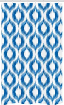 Produktbild von ABAKUHAUS Blau Weiss Schmaler Duschvorhang, Verschwommen Damast Motive, Badezimmer Deko Set aus Stoff mit Haken, 120 x 180 cm, Blau Weiss