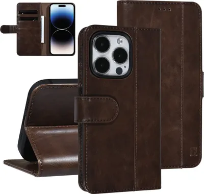 Obrázok produktu pre UNIQ Accessory iPhone 14 Pro Dark Brown Booktype Držiak na 3 karty - magnetické zatváranie