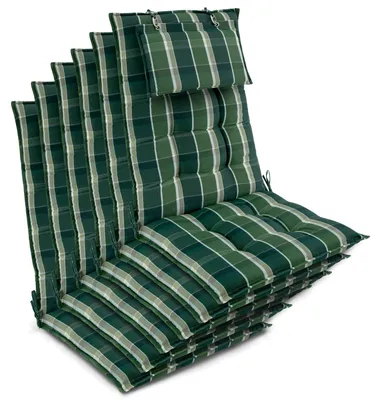 Produktbild von Beautissu 6er Set Sun-HL Hochlehner Auflage 120x50x8cm Grün-Kariert