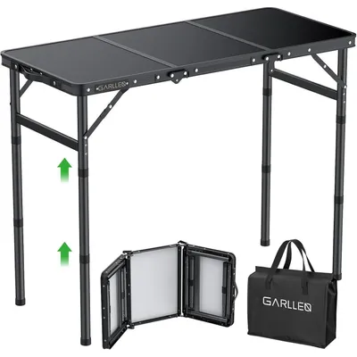 Obrázok produktu pre Skladací campingový stôl, 87x40 cm, s 3 nastaviteľnými výškami (26/48/70 cm), čierna farba