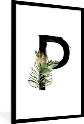Produktbild von MuchoWow® MuchoWow® Gerahmtes Poster Schwarz - Alphabet - Buchstabe P 60x90 cm - Poster mit zchwarzem Bilderrahmen - Dekoration - Wandposter Wohnzimmer - Hochwertig