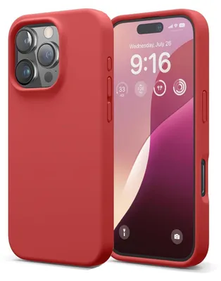 A red iPhone case is shown next to an iPhone.