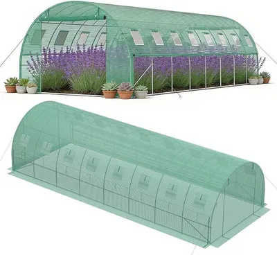Produktbild von Gartengewächshäuser mit Tür & Aufrollbare Fenster Foliengewächshaus mit Stahlfundament aus verzinktem Stahl Tomatenhaus Winterfest Folienzelt Treibhaus Pflanztunnel UV-Schutz für Gemüse