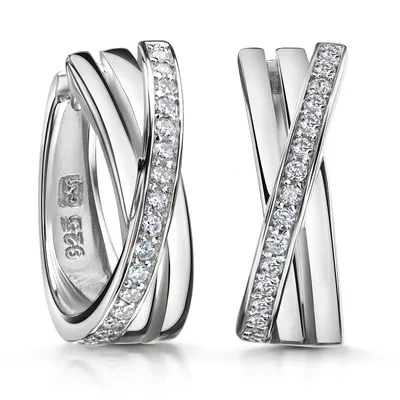 Produktbild von MATERIA by Matthias Wagner Damen Ohrringe Creolen Silber 925 - Zirkonia Klappcreolen 16mm SO-442