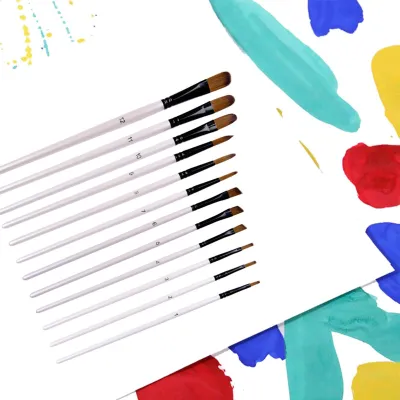 Produktbild von 12pcs Filbert Pinsel Pinsel Set Nylon Haar Pinsel Set für Acryl Öl Aquarell Malerei Künstler Professionelle Malerei Kits Weiß
