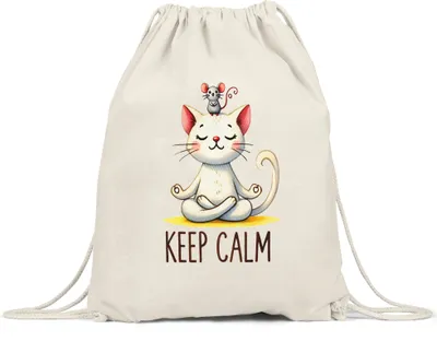 Produktbild von Keep Calm Turnbeutel Geschenkidee für Yoga-Fans und Katzenliebhaber