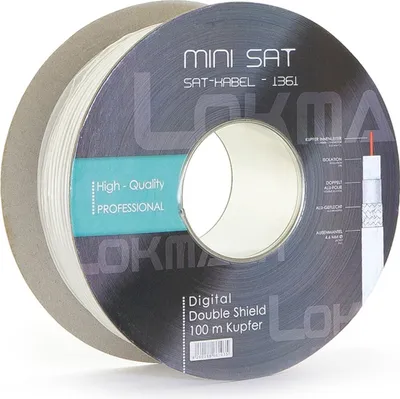 Produktbild von Koax Sat Kabel Mini 4,6mm Lokmann 1361 100dB KU 100m (2-fach, Kupferkabel, weiß)