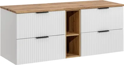 Obrázok produktu pre Súprava kúpeľňového nábytku 140 cm biela matná s doskou dub wotan