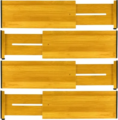 Productafbeelding van Ladeverdelers van bamboe, verstelbaar 43-56 cm, set van 4 voor keuken, badkamer en slaapkamer
