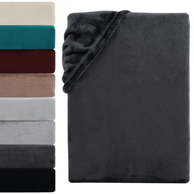 Produktbild von Winter Spannbettlaken Teddy Plüsch 180-200 x 200-220 cm Warme Cashmere Touch Wasserbett Boxspringbett Spannbetttuch Bettlaken, Anthrazit