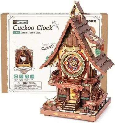Obrázek produktu pro 3D puzzle, Dřevěné hodiny s kukačkou, ROKR, Dřevo, 435 dílků