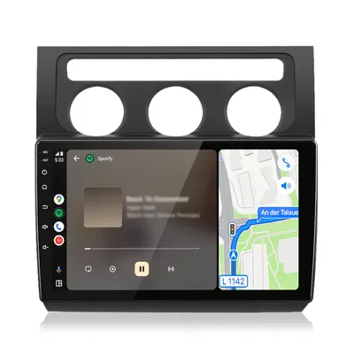 Image de Autoradio Android pour VW Touran 1T1, 1T2, 1T3, modèles de 2003 à 2010. Compatible avec CarPlay sans fil, Android Auto, WiFi, GPS, navigation, RDS, DSP, DAB+, Bluetooth. Écran de 10 pouces, mémoire 2+64 Go