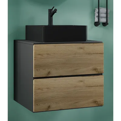 Produktbild von VCM 2-tlg. Waschplatz Waschtisch | schwarzes Waschbecken Unterschrank Breite 60 cm |  Badmöbel Set mit Schubladen | Lendas S BL