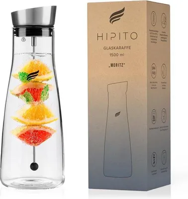 Produktbild von Famanu Wasserkaraf 1,5 Liter - mit Edelstahlverschluss und Borosilikatglas