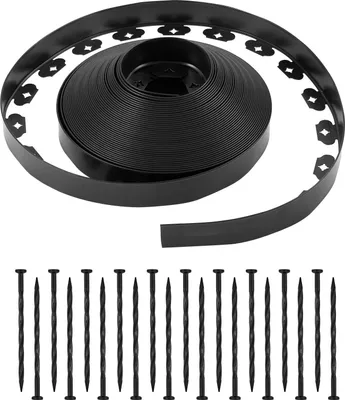 Immagine prodotto di Bordatura per prato - Bordatura per aiuole in plastica - Lunghezza 30 m - Altezza 4 cm - Resistente ai raggi UV - Con 120 punte per il terreno - Bordatura per giardini e sentieri per aiuole e pavimentazioni