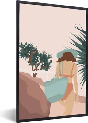 Produktbild von MuchoWow® Gerahmtes Poster Sommer - Frau - Strand 60x90 cm - Poster mit Schwarzem Bilderrahmen Wandposter Rahmen Foto Bilder - Kunst