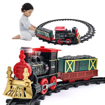 Obrázok produktu pre Vianočná hračkárska vlaková súprava pre deti so svetlom a zvukom, vianočný retro model parnej lokomotívy