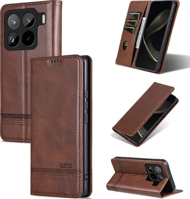 Image de Etui en cuir pour Xiaomi 15 Pro, étui portefeuille pliable avec fermeture magnétique et support Café