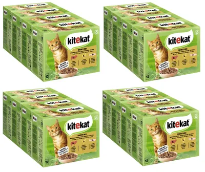 Produktbild von KITEKAT™ Multipack Portionsbeutel Markt-Mix 3 Varietäten Rind, Huhn, Lachs in Gelee 16 x 12 x 85g