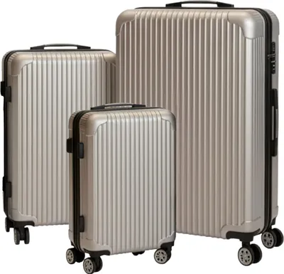 Produktbild von Relaxdays Kofferset, 3-teilig, 4 Rollen, Hartschale, 3 Größen, Teleskopgriff, Zahlenschloss, Reisekoffer, silber