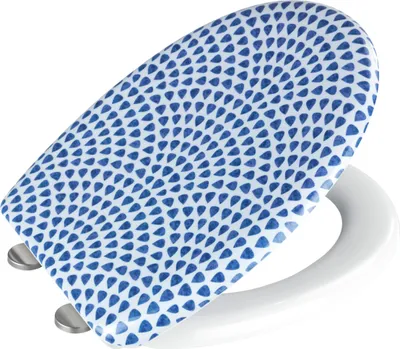 Produktbild von WENKO WC-Sitz Mod. Sevilla Duroplast Toilettensitz mit Easy-Close Absenkautomatik und Hygiene-Befestigung aus Edelstahl antibakteriell 38 x 45 cm Blau Weiß
