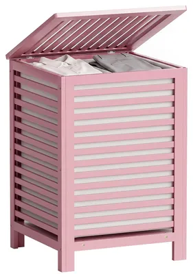 Bambus Wäschekorb 120L mit Deckel, 2 Fächer, herausnehmbar, Rosa