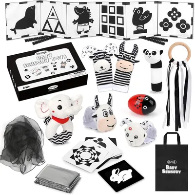 Image de Jouets noir et blanc pour bébé de 0 à 6 mois - 13 pièces, jouets sensoriels contrastés