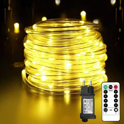 LED-Lichtschlauch 10 m, 100 warmweiße LEDs, IP65, Fernbedienung, Timer