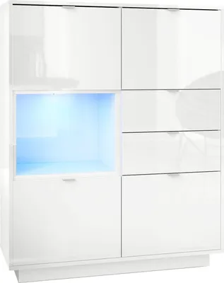 Produktbild von Vladon Highboard Sideboard Metro, Germany, Korpus in Weiß Hochglanz / Fronten in Weiß Hochglanz mit Einsatz in Weiß Hochglanz, inkl. LED Beleuchtung
