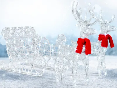 Produktbild von KESSER® 240er LED Rentiere mit Schlitten weiß Timer Weihnachtsbeleuchtung für außen und innen Weihnachtsfigur Weihnachtsdekoration